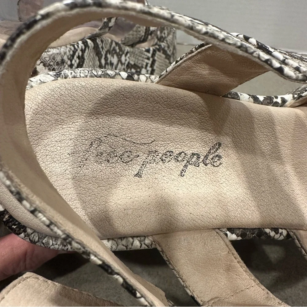 Free People Snake-Print Platform Sandals in White and Brown